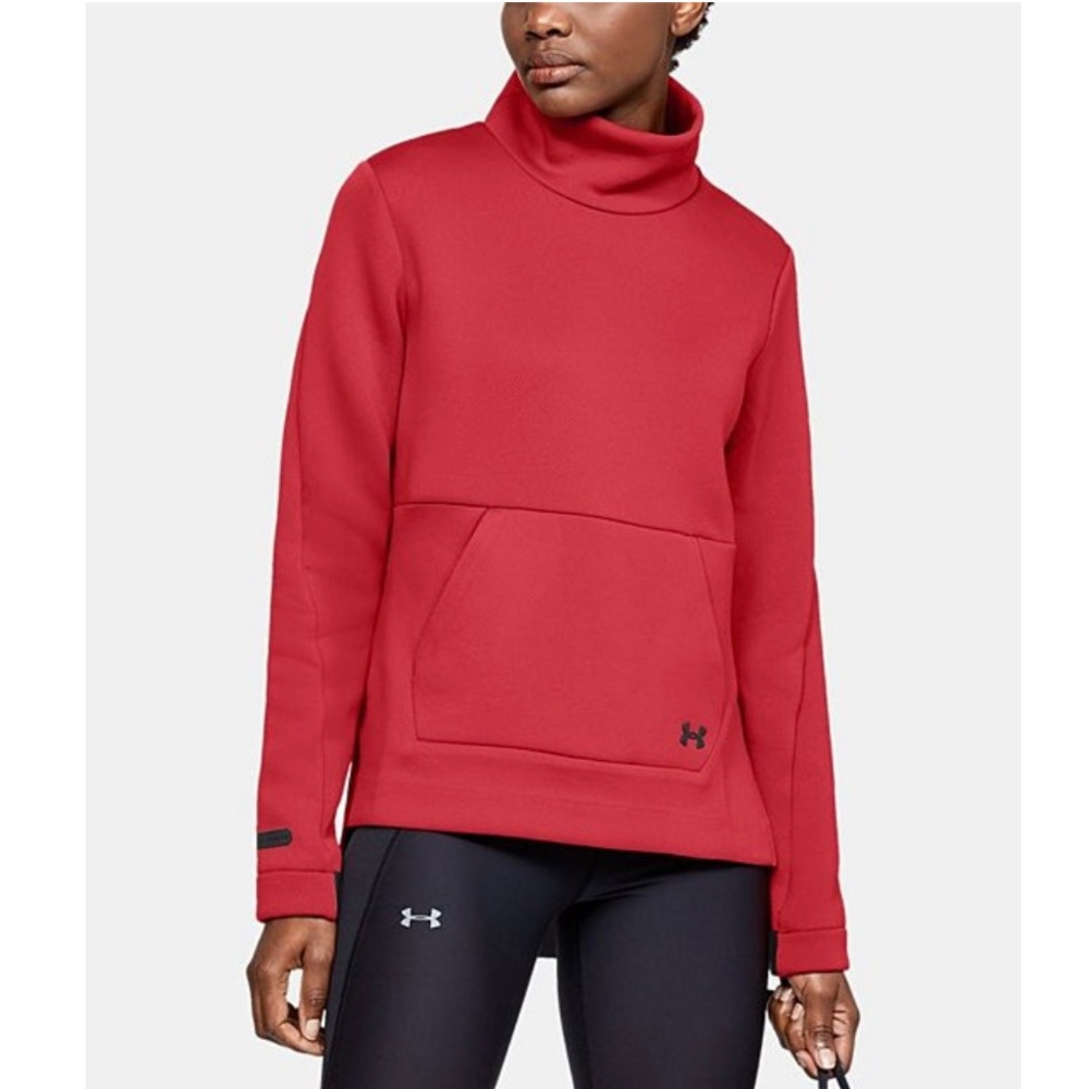 Under Armour Move Mock Neck Sweatshirt Large Red Hi Lo Pullover